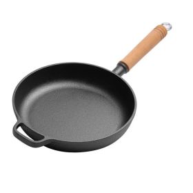 Cast Iron Frying Pan with Wooden Handle(AMZ Shipping) (Color: Black, Pan Diameter: 11inch)